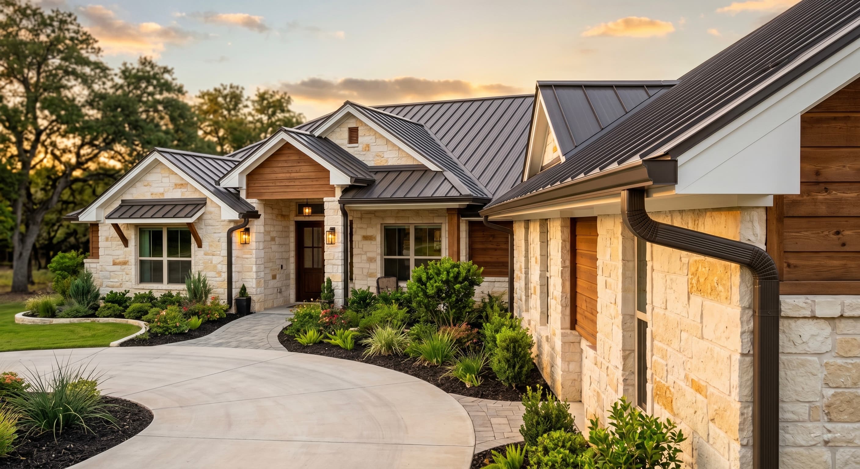 Residential exterior with gutters and siding
