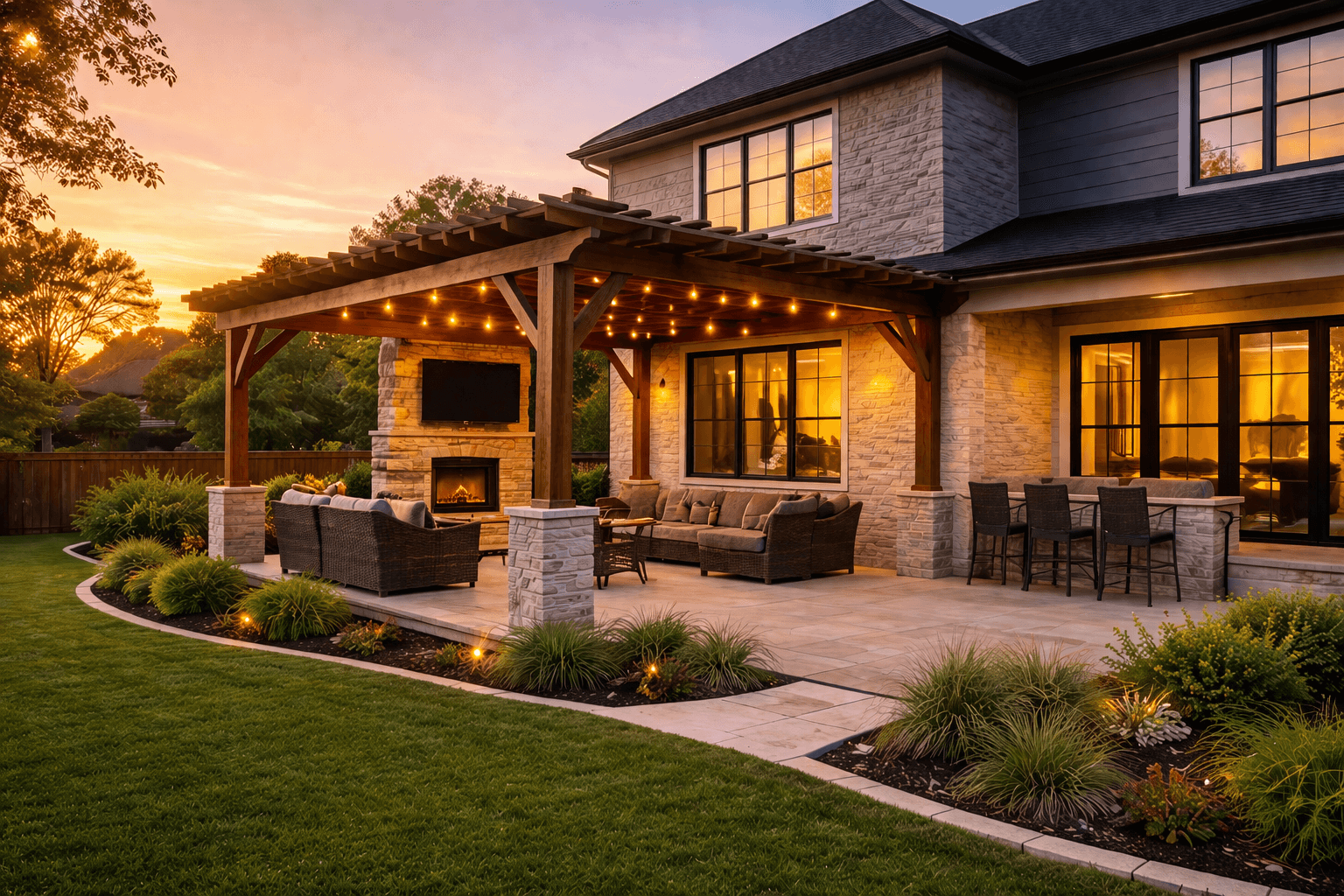 Outdoor patio and pergola